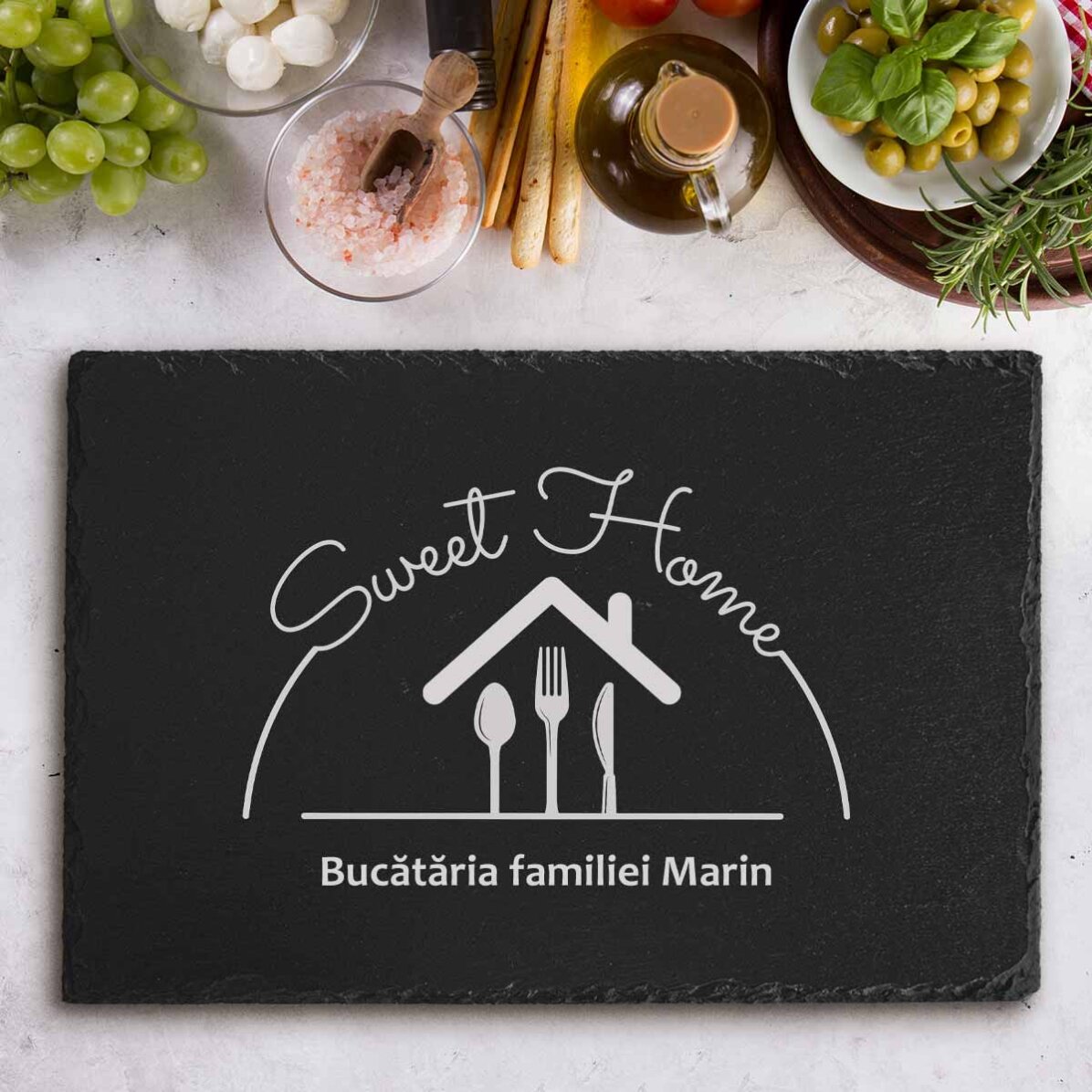 Placă de ardezie gravată personalizată cu text - Sweet home