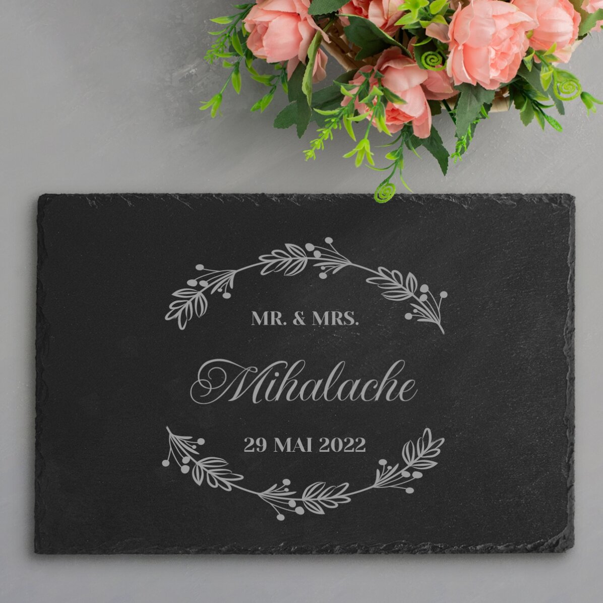 Placă de ardezie gravată personalizată cu text - Wedding