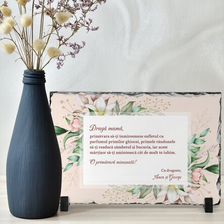 Placă de ardezie personalizată cu mesaj de primăvară
