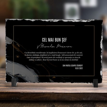 Placă de ardezie personalizată cu mesaj pentru șef - La mulți ani!