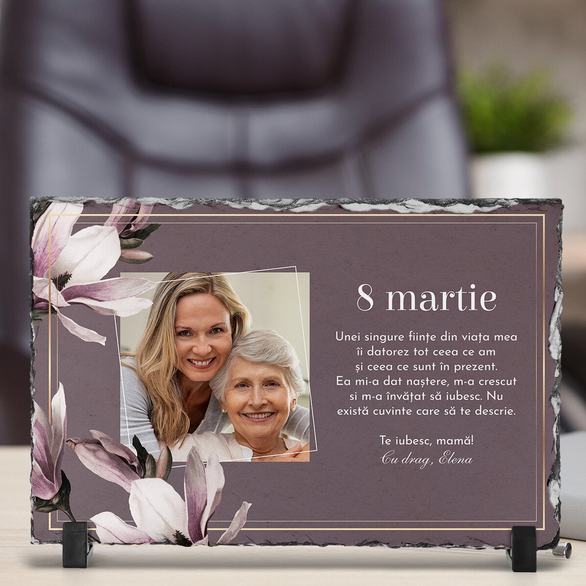 Placă de ardezie personalizată cu o poză și mesaj - 8 martie