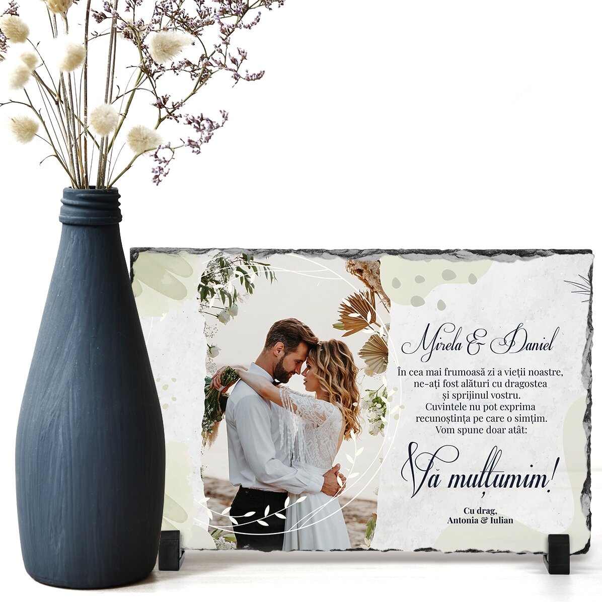 Placă de ardezie personalizată cu o poză și mesaj - Mulțumire 