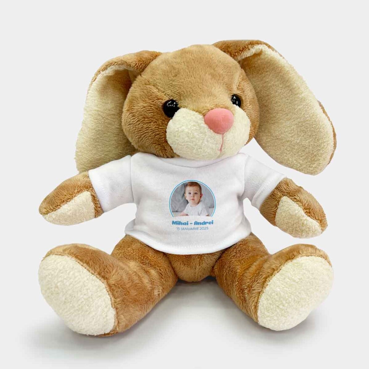 Pluș iepure personalizat cu o poză și text - Baby boy