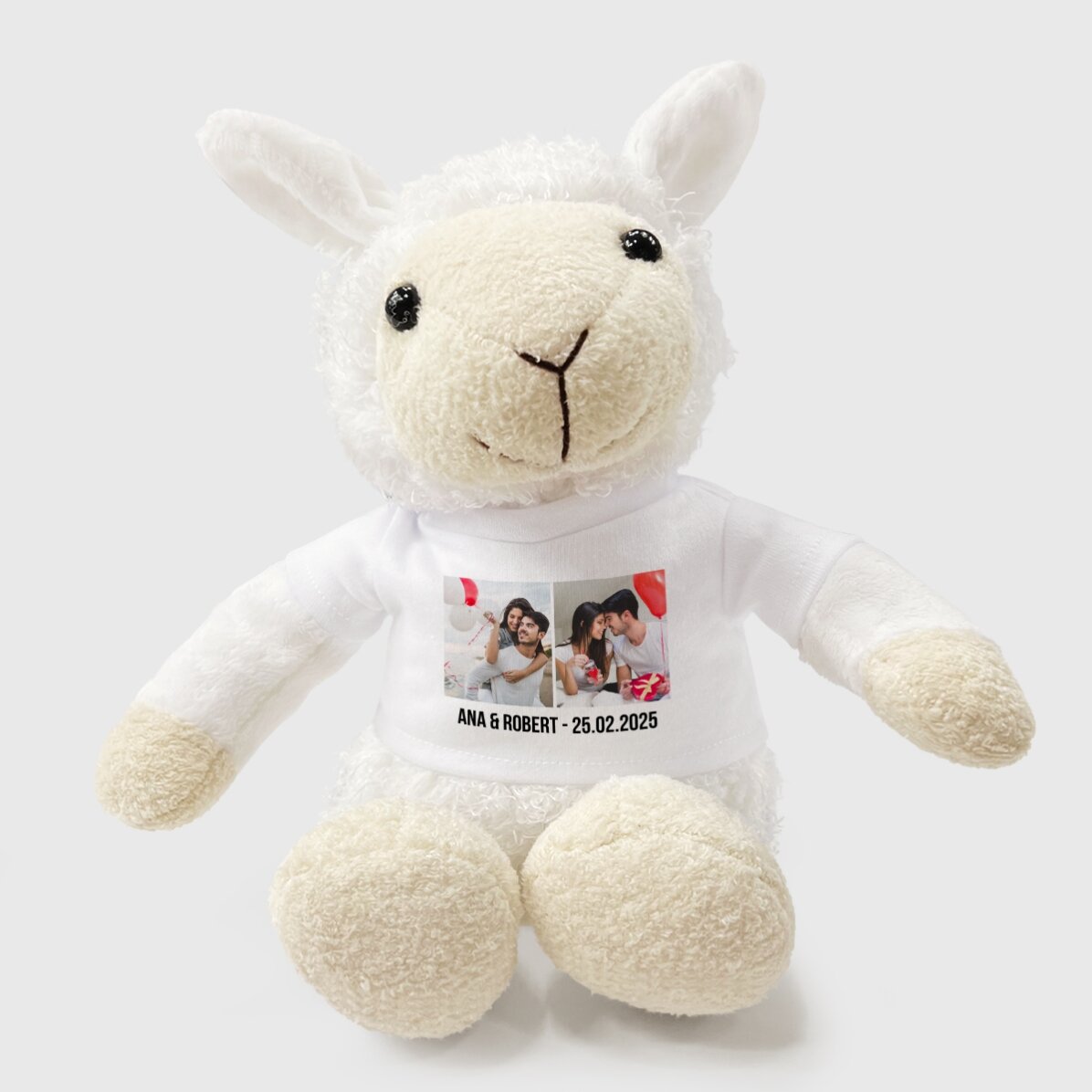 Pluș oaie personalizat cu 2 poze și text 