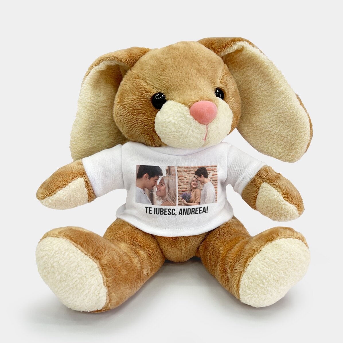 Pluș iepure personalizat cu 2 poze și text