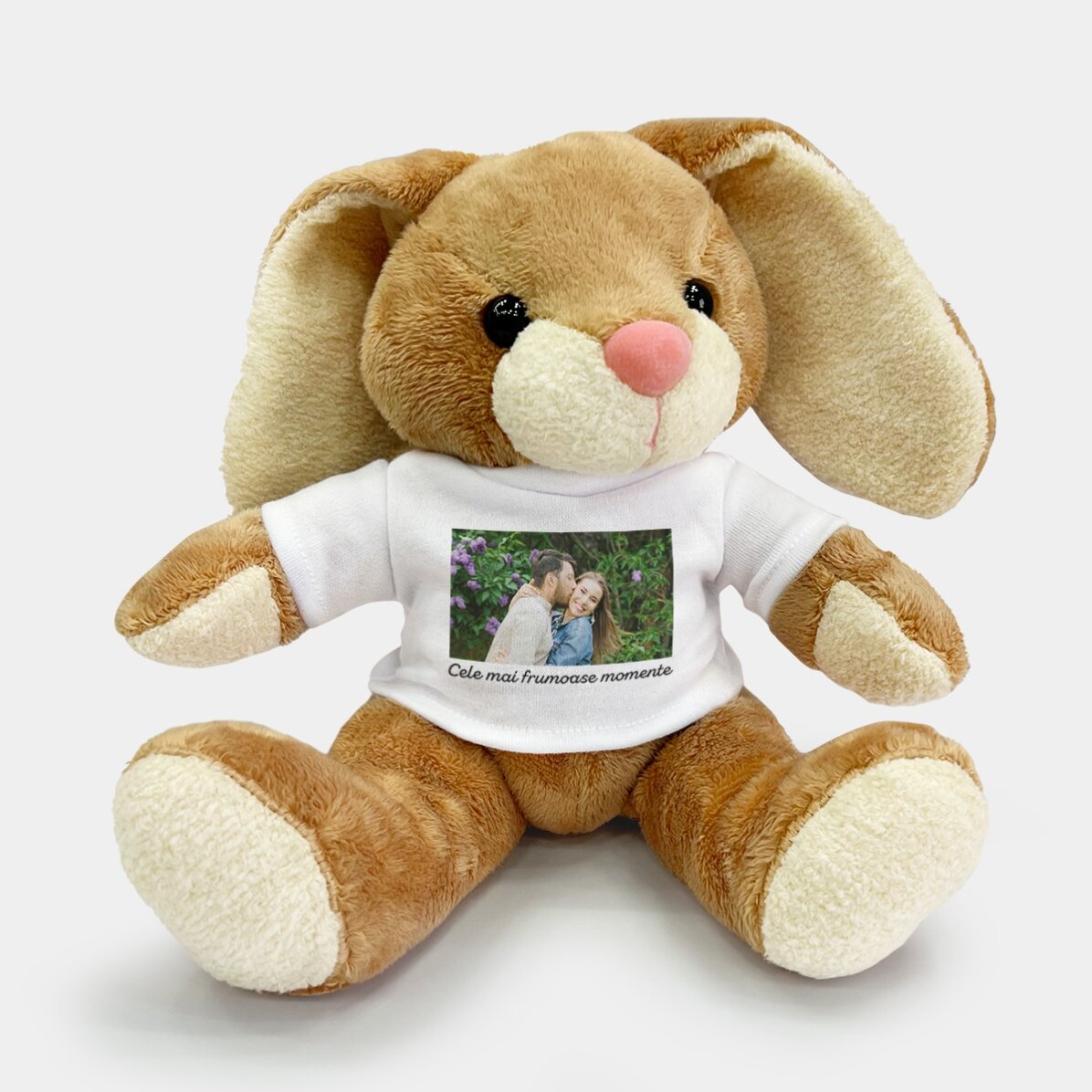 Pluș iepure personalizat cu o poză și text