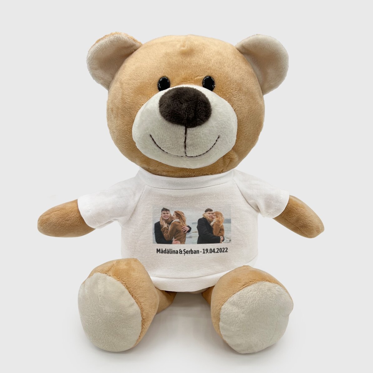 Pluș ursuleț personalizat cu două poze și text 