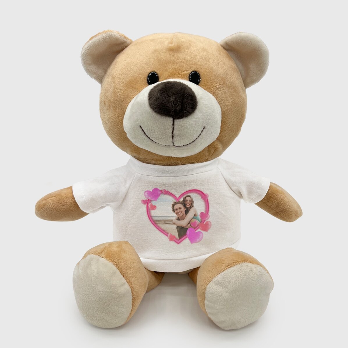 Pluș ursuleț personalizat cu o poză și inimioare