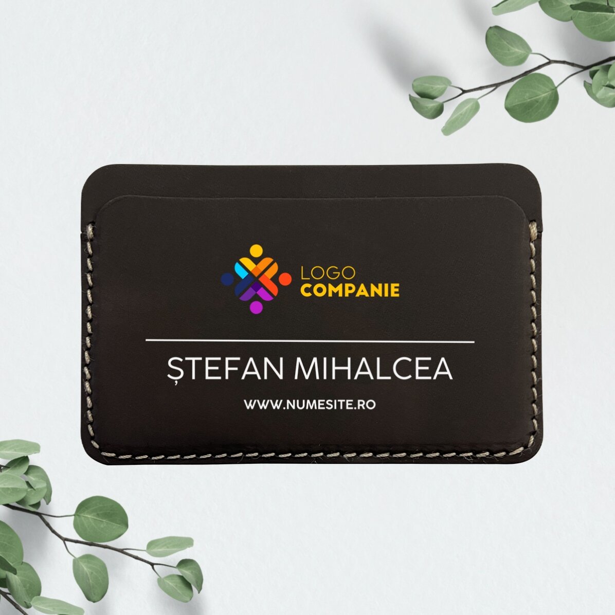 Portofel din piele personalizat color cu logo și mesaj