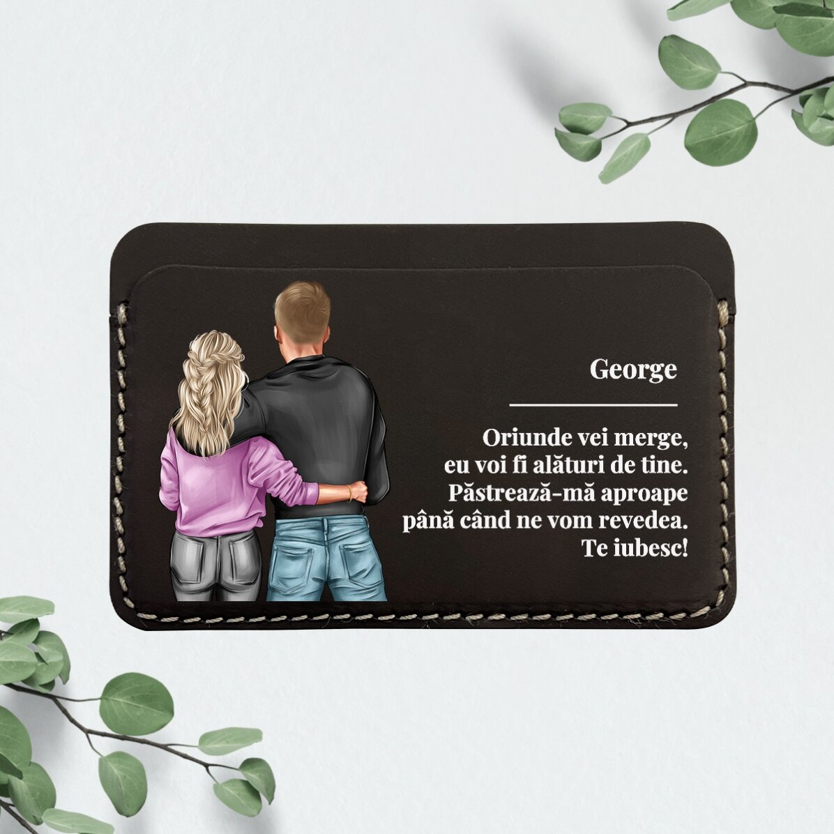 Portofel din piele personalizat color cu mesaj pentru persoana iubită