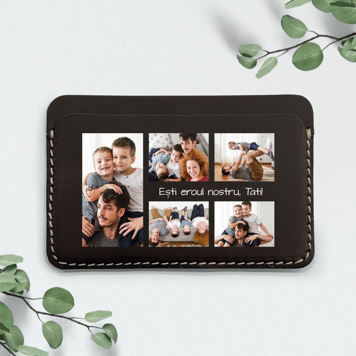 Portofel din piele personalizat color cu mesaj și 5 poze