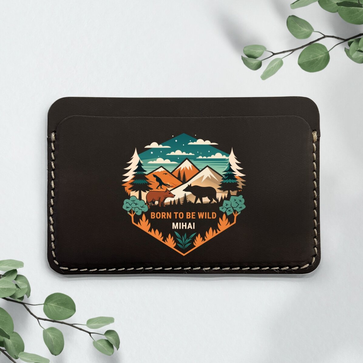 Portofel din piele personalizat color cu text - Wild