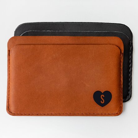 Portofel din piele personalizat cu inițiala - Inimă