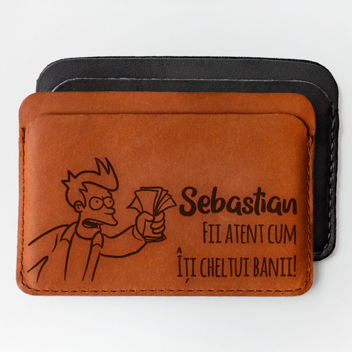 Portofel din piele personalizat cu mesaj și nume - Banii