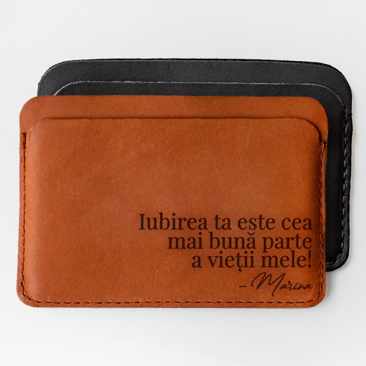 Portofel din piele personalizat cu mesaj și semnătură - Iubirea ta