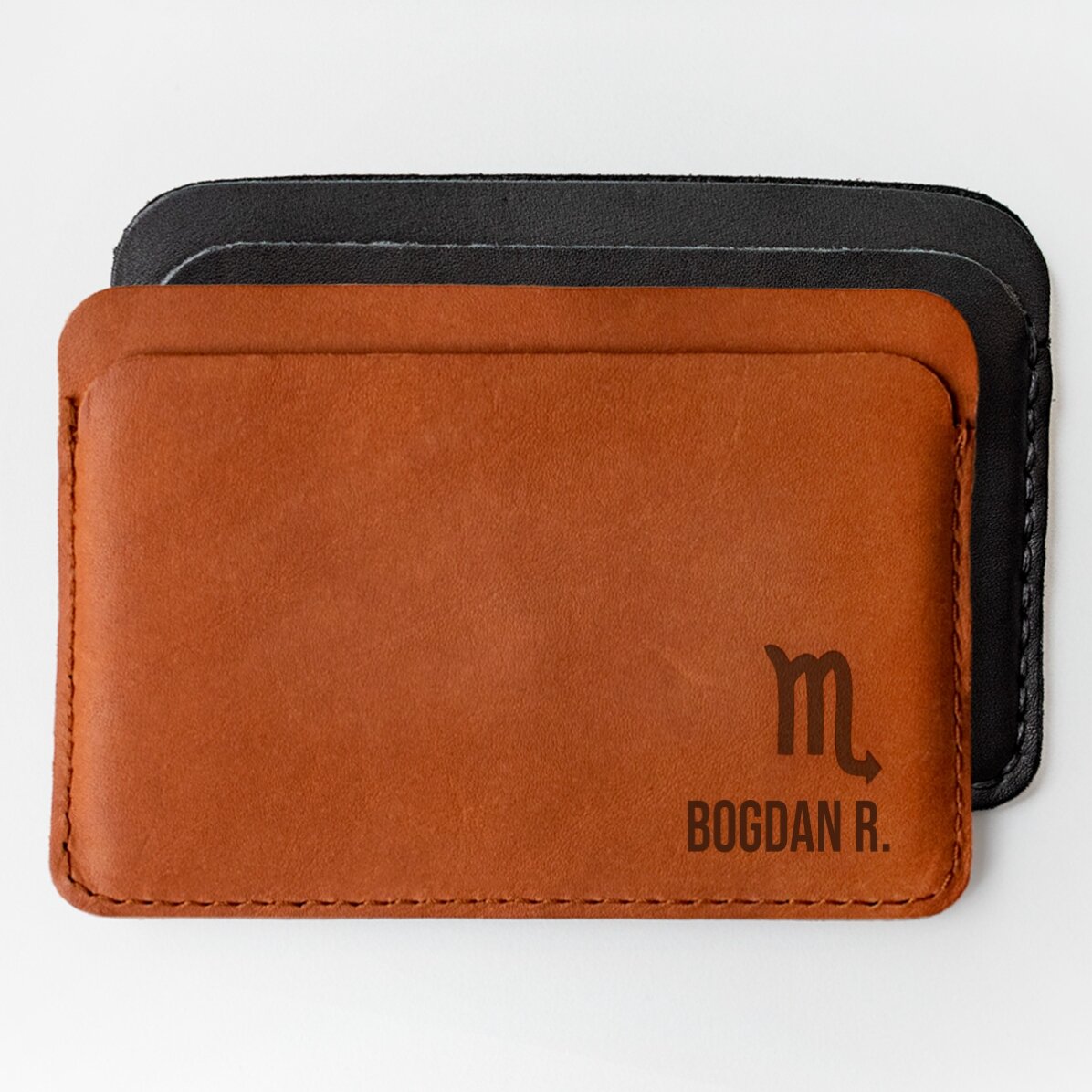Portofel din piele personalizat cu nume și zodia Scorpion