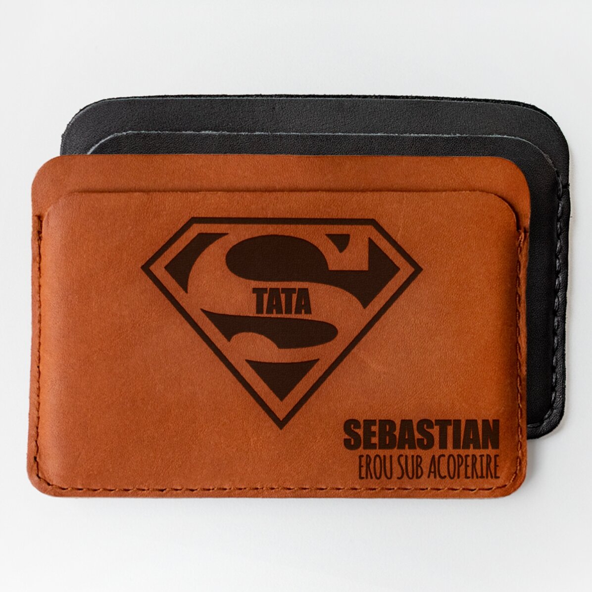Portofel din piele personalizat cu nume - Super TATA