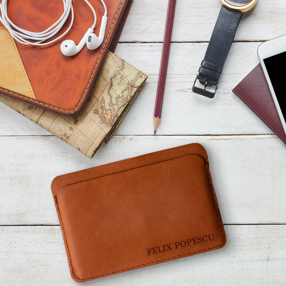 Portofel din piele personalizat cu nume
