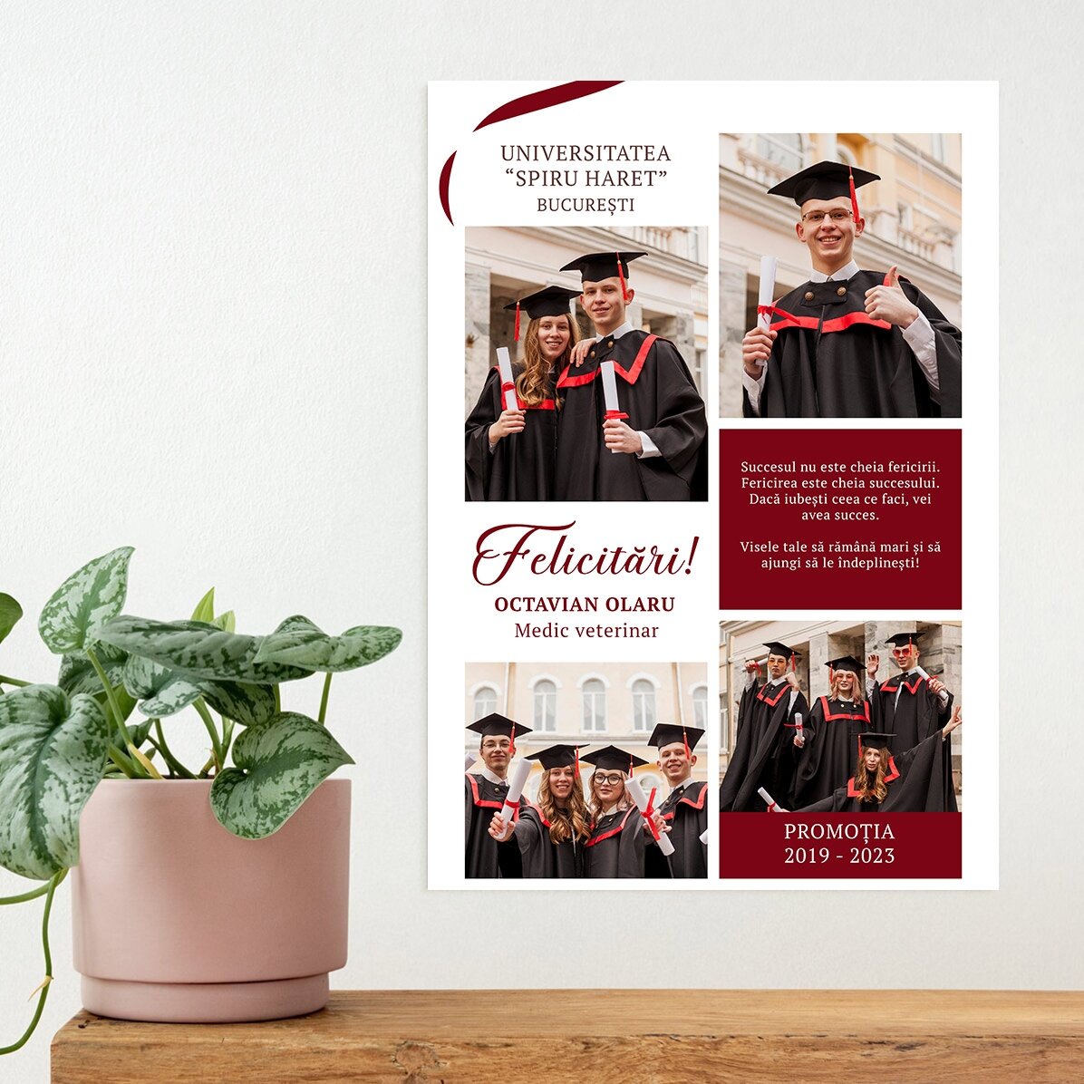 Poster personalizat cu 4 poze și mesaj - Absolvire