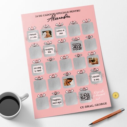 Poster Advent răzuibil personalizat cu poze, mesaj și cod QR