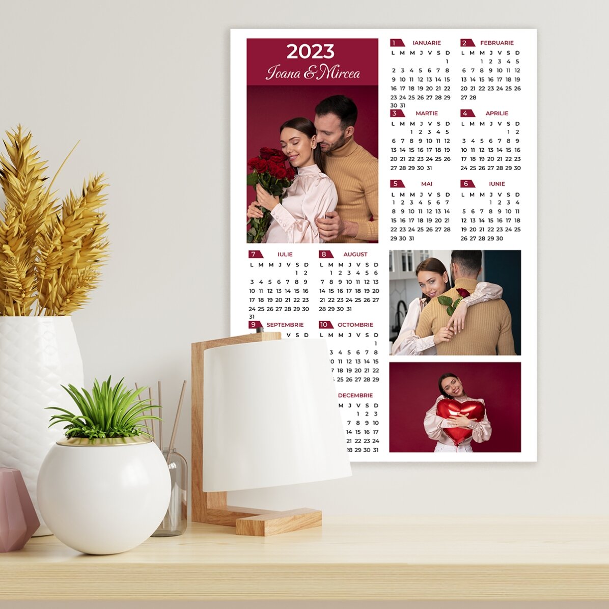 Poster calendar personalizat cu 3 poze și text - portret