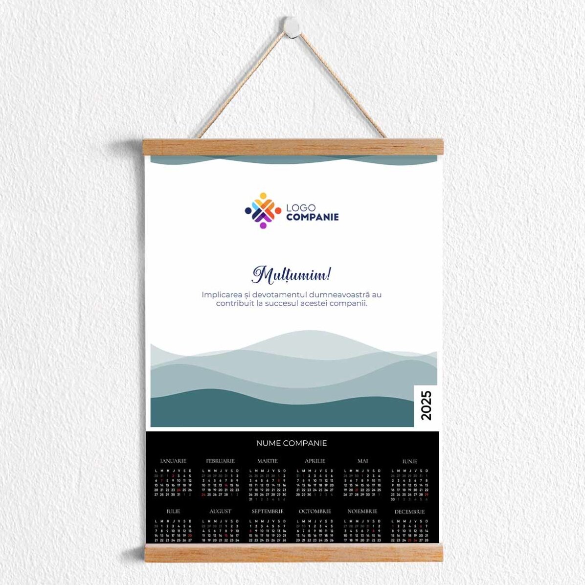 Poster calendar cu agățătoare personalizat cu logo și text - Mulțumim! 