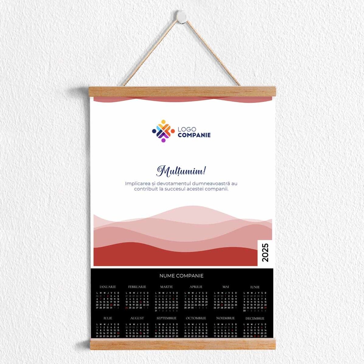 Poster calendar cu agățătoare personalizat cu logo și text - Mulțumim! 