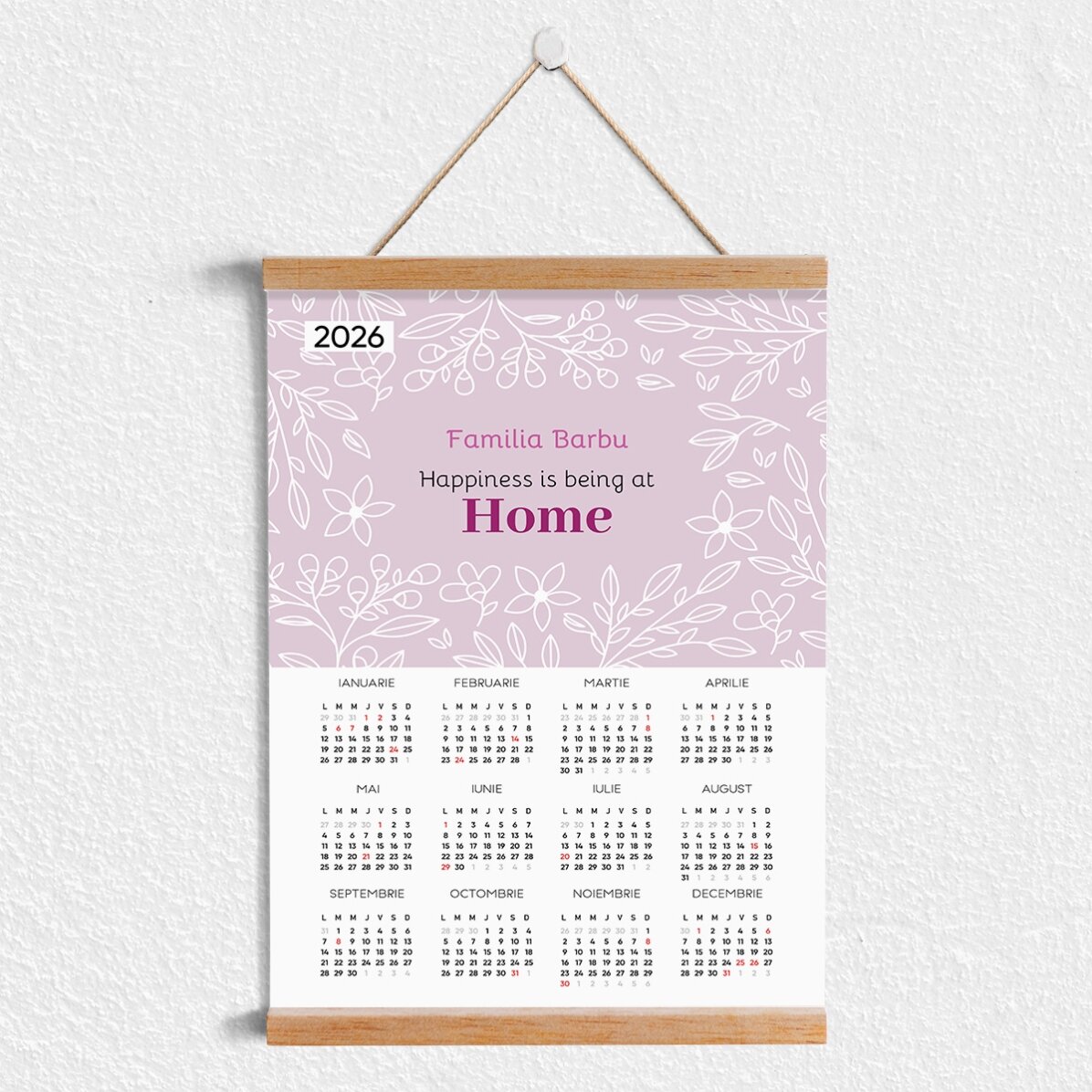 Poster calendar cu agățătoare personalizat cu mesaj 