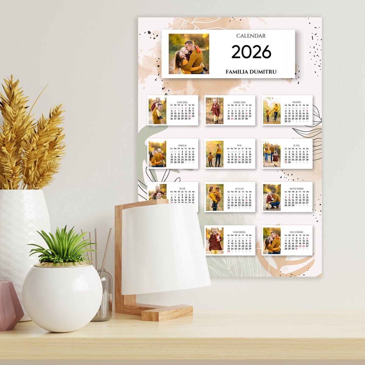 Poster calendar personalizat cu 13 poze și text 