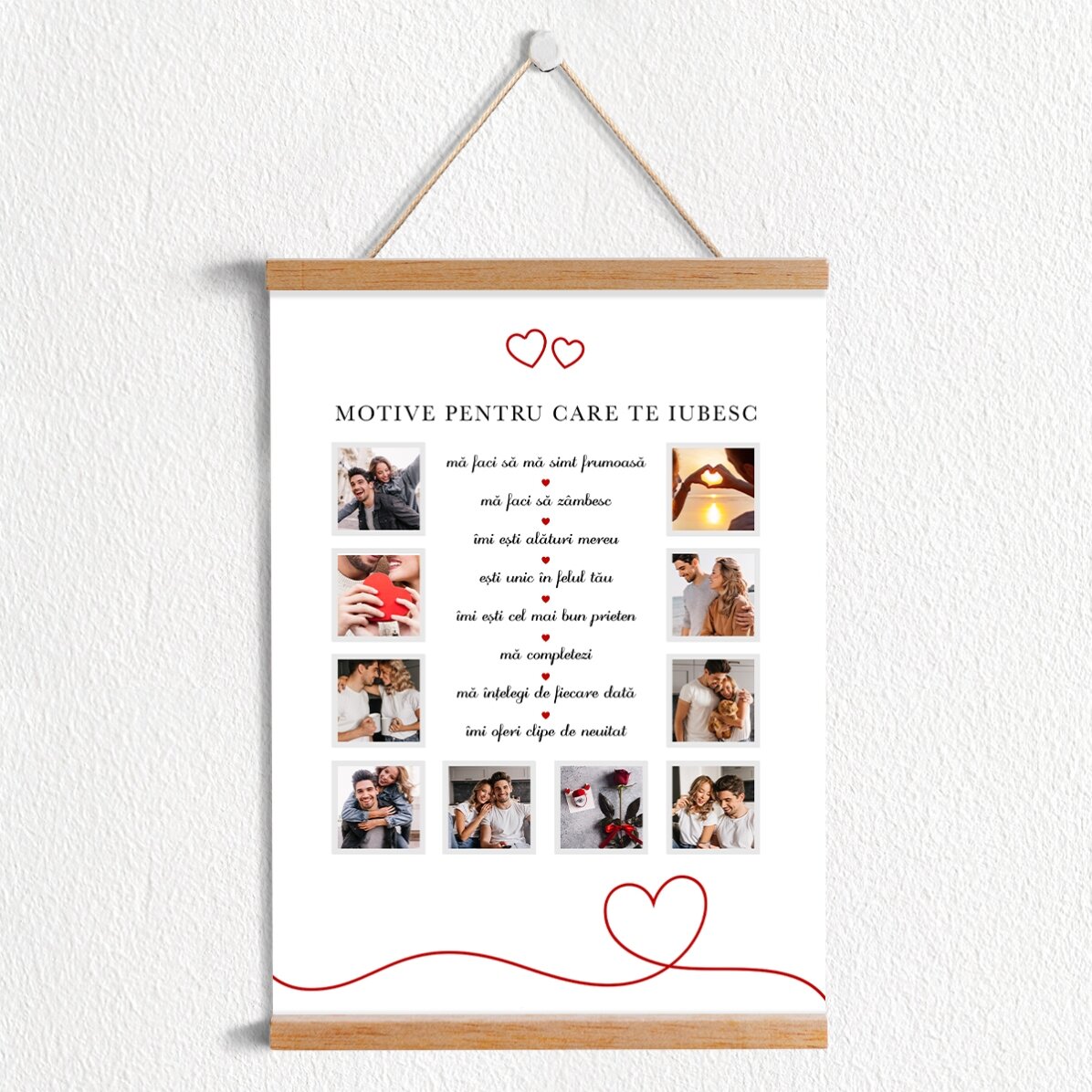 Poster cu agățătoare cu 10 poze și text - Motive pentru care te iubesc