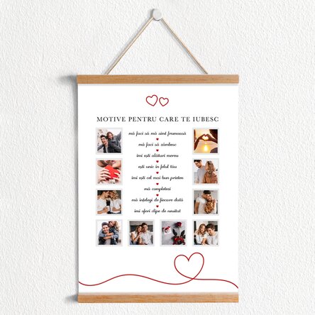 Poster cu agățătoare cu 10 poze și text - Motive pentru care te iubesc