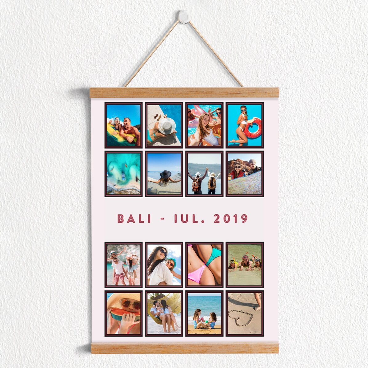 Poster cu agățătoare personalizat cu 16 poze de vacanță