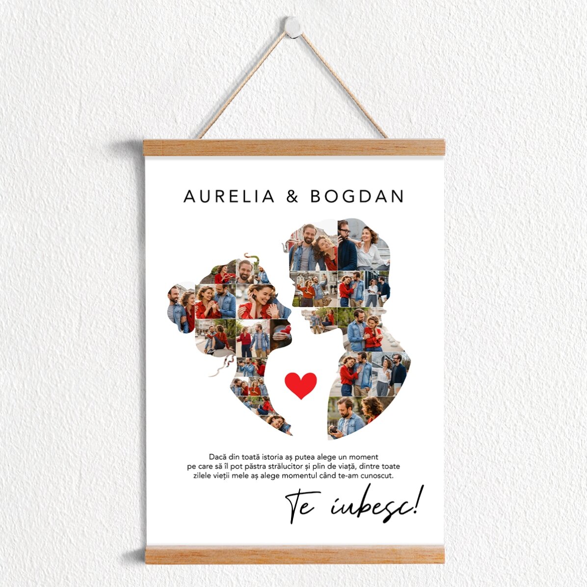 Poster cu agățătoare personalizat cu 26 poze și text pentru cuplu - Iubirea noastră