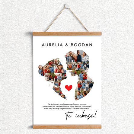 Poster cu agățătoare personalizat cu 26 poze și text pentru cuplu - Iubirea noastră