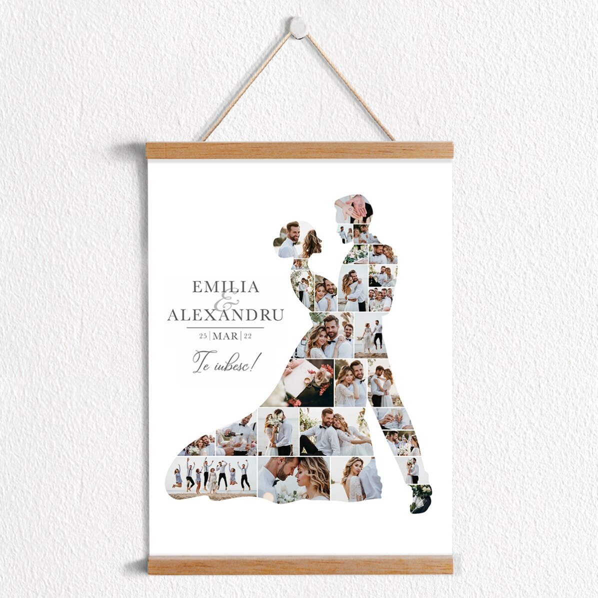 Poster cu agățătoare personalizat cu 28 poze și text pentru nuntă - Mire și mireasă