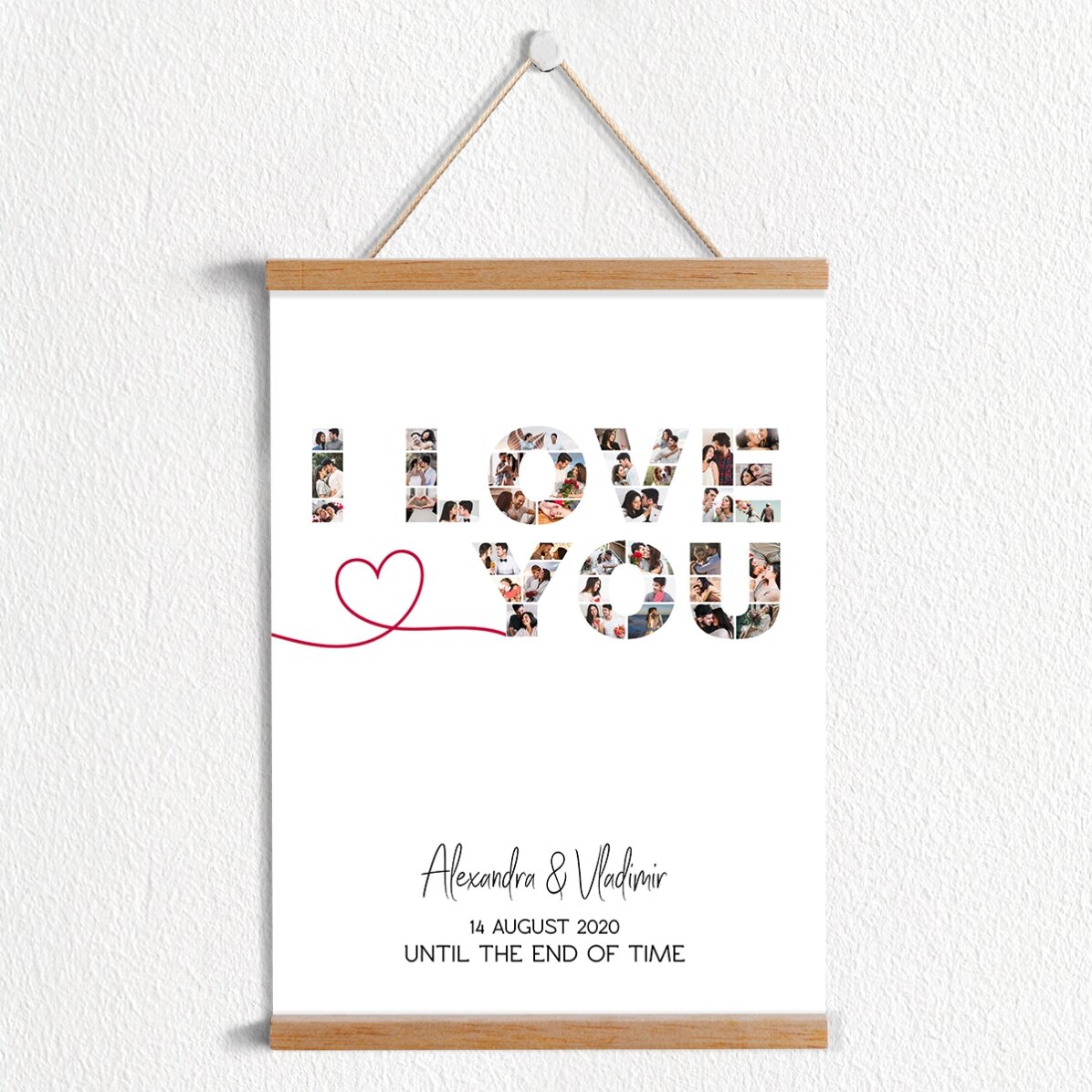 Poster cu agățătoare personalizat cu 39 de fotografii și text - I love you