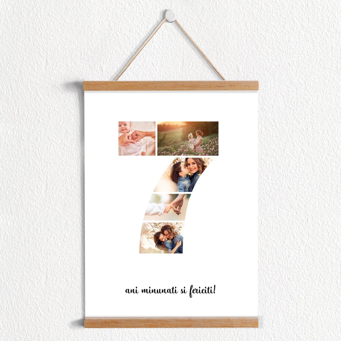 Poster cu agățătoare personalizat cu 5 poze model numărul 7 și mesaj text