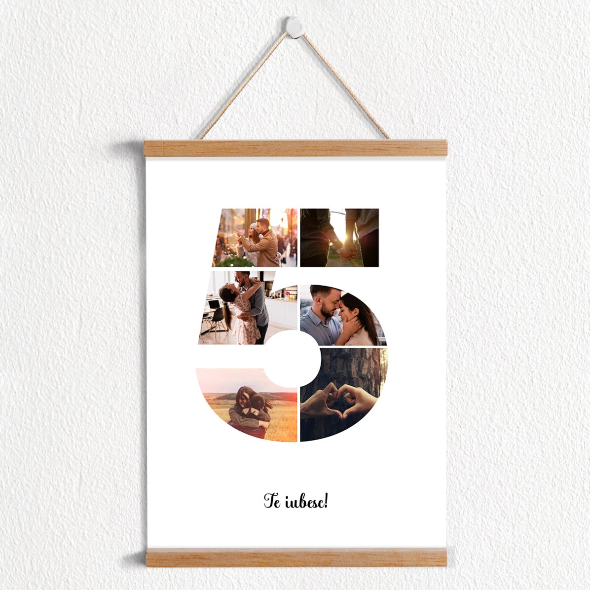 Poster cu agățătoare personalizat cu 6 poze model numărul 5 și mesaj text