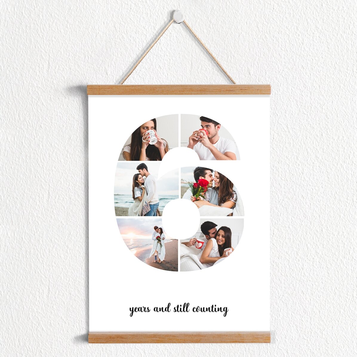 Poster cu agățătoare personalizat cu 6 poze model numărul 6 și mesaj text