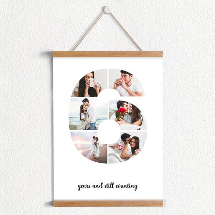 Poster cu agățătoare personalizat cu 6 poze model numărul 6 și mesaj text