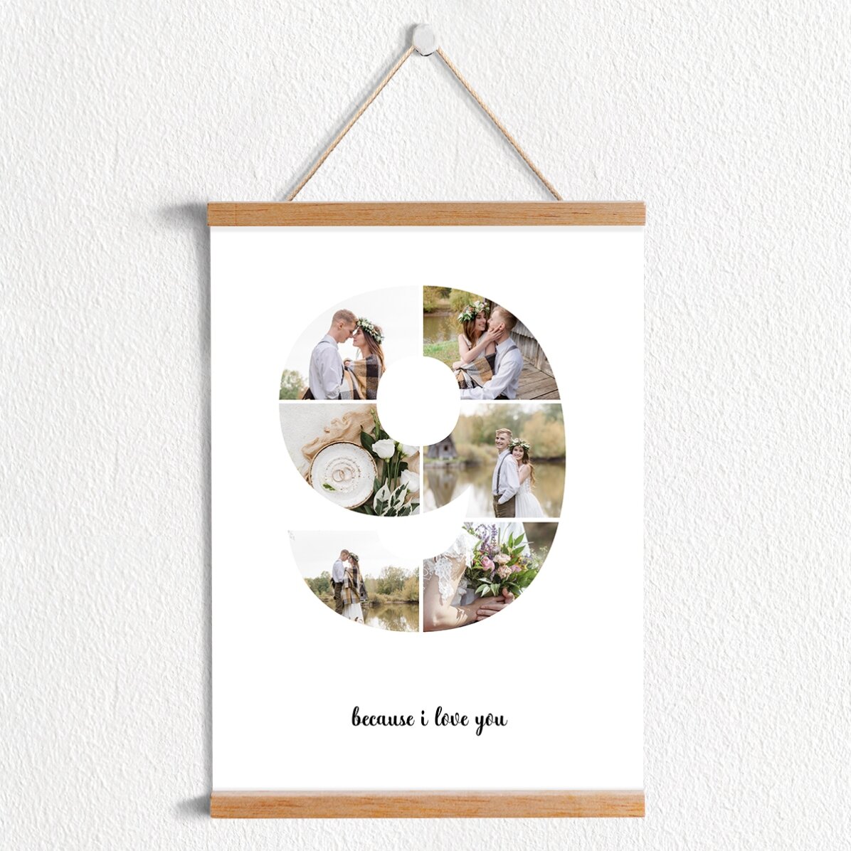 Poster cu agățătoare personalizat cu 6 poze model numărul 9 și mesaj text