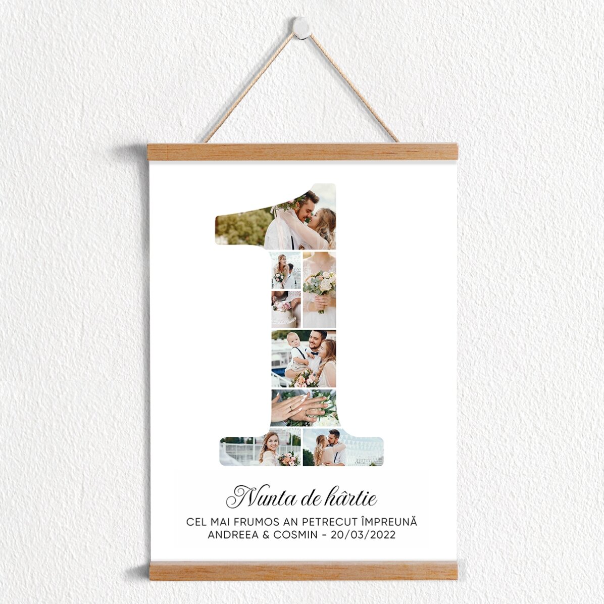 Poster cu agățătoare personalizat cu cifra 1, fotografii și mesaj - Aniversare relație