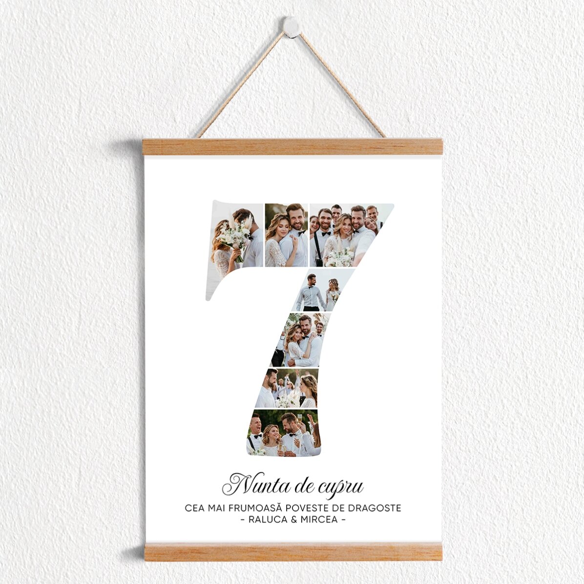 Poster cu agățătoare personalizat cu cifra 7, fotografii și mesaj - Aniversare relație