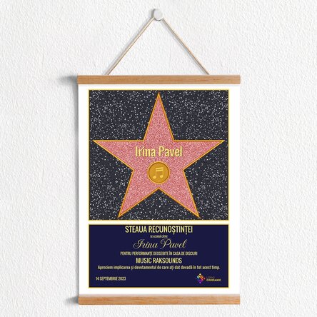 Poster cu agățătoare personalizat cu logo și text - Steaua recunoștinței pentru artiști
