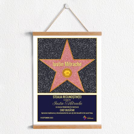 Poster cu agățătoare personalizat cu logo și text - Steaua recunoștinței pentru bucătari