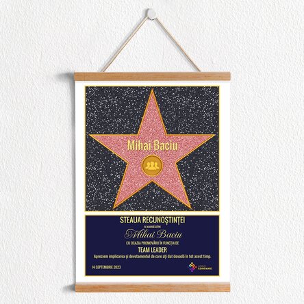 Poster cu agățătoare personalizat cu logo și text - Steaua recunoștinței pentru echipa