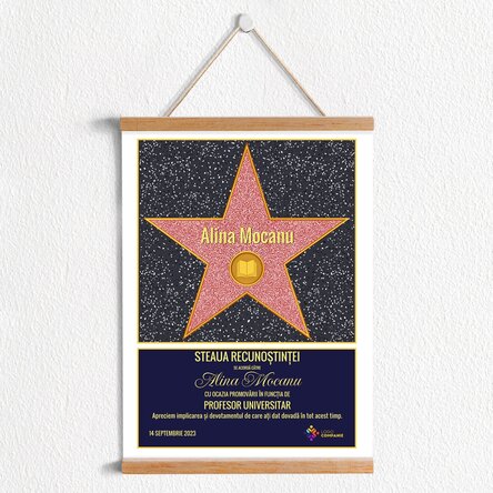 Poster cu agățătoare personalizat cu logo și text - Steaua recunoștinței pentru profesori