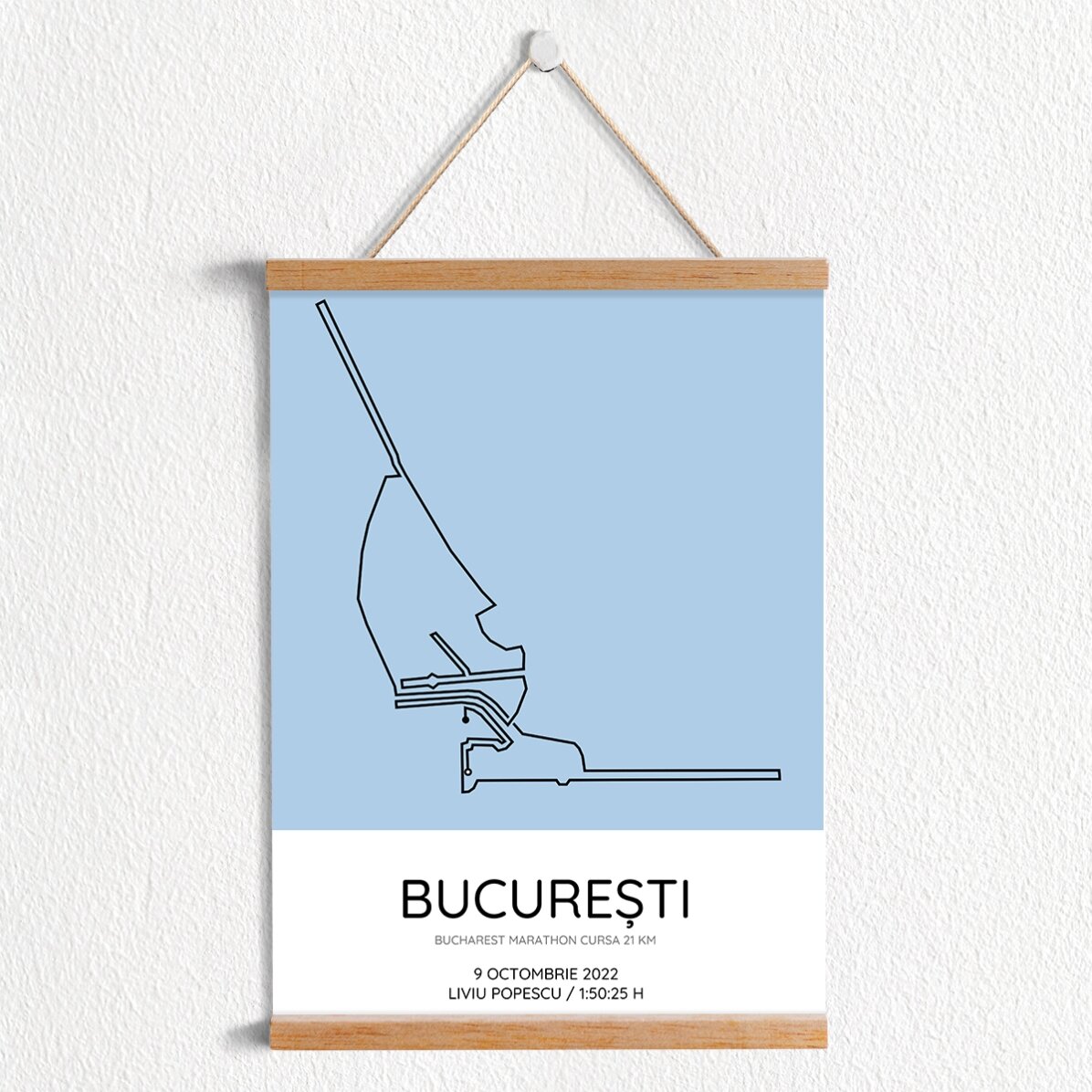 Poster cu agățătoare personalizat cu text - Bucharest Marathon Cursa 21 km