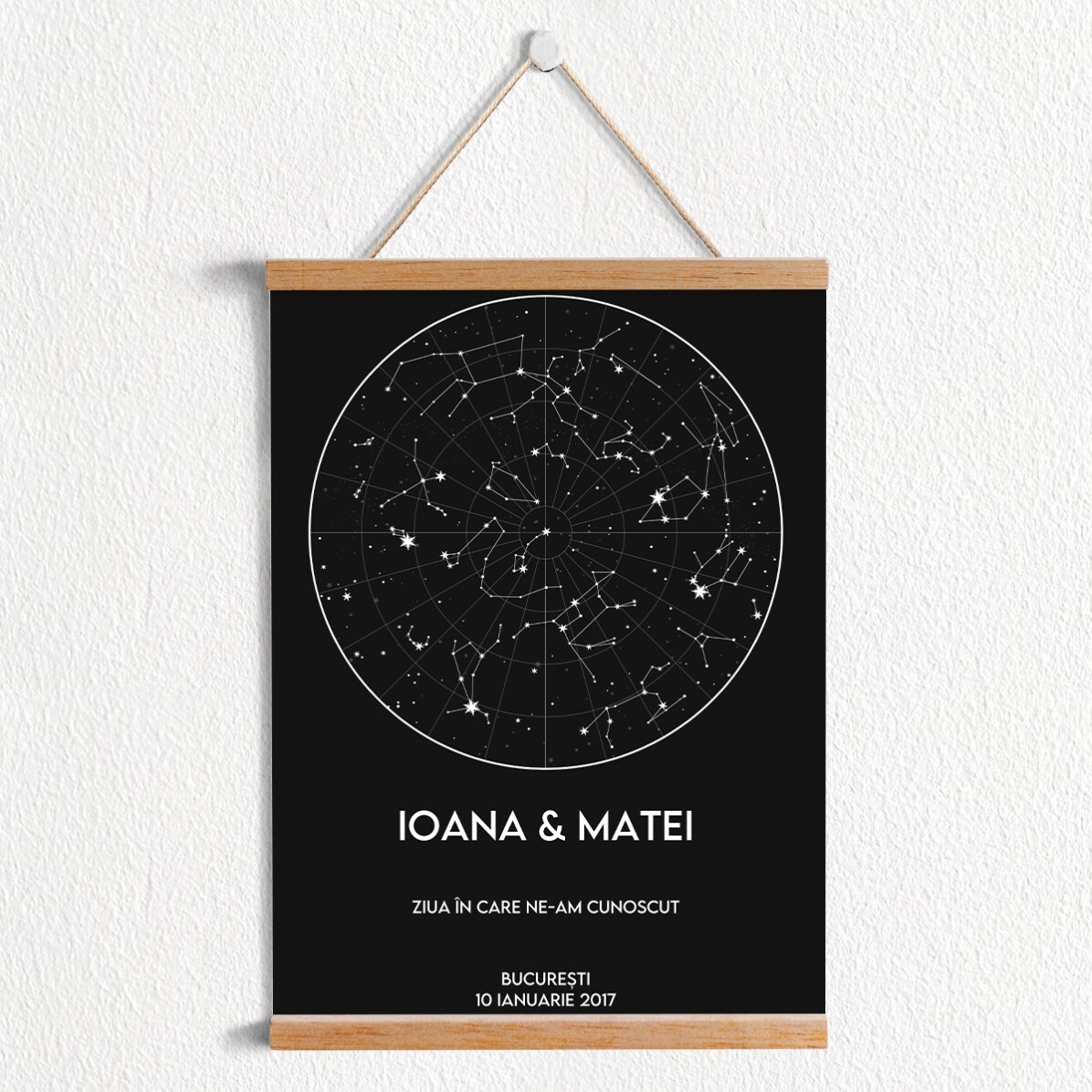 Poster cu agățătoare personalizat cu text - Harta stelelor