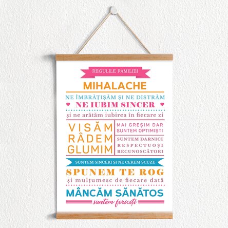 Poster cu agățătoare personalizat cu text - Regulile familiei